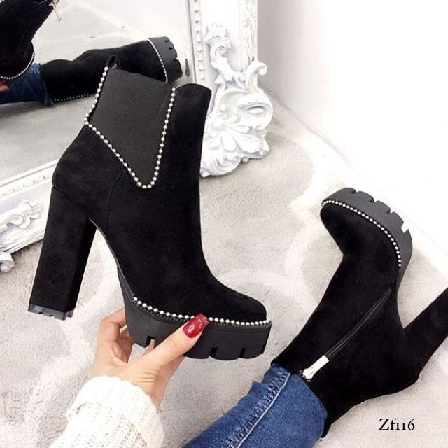 Botin negro apliques plateados tacon 12cm 18801-2 C26